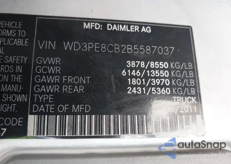 2011 Mercedes-Benz Sprinter 2500 High Roof из США, поврежденный, VIN WD3PE8CB2B5587037